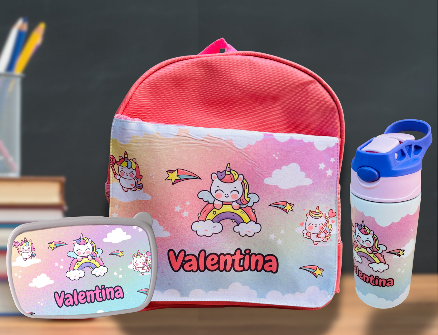 Pack Mochila + Botella + Fiambrera Infantil Personalizado
