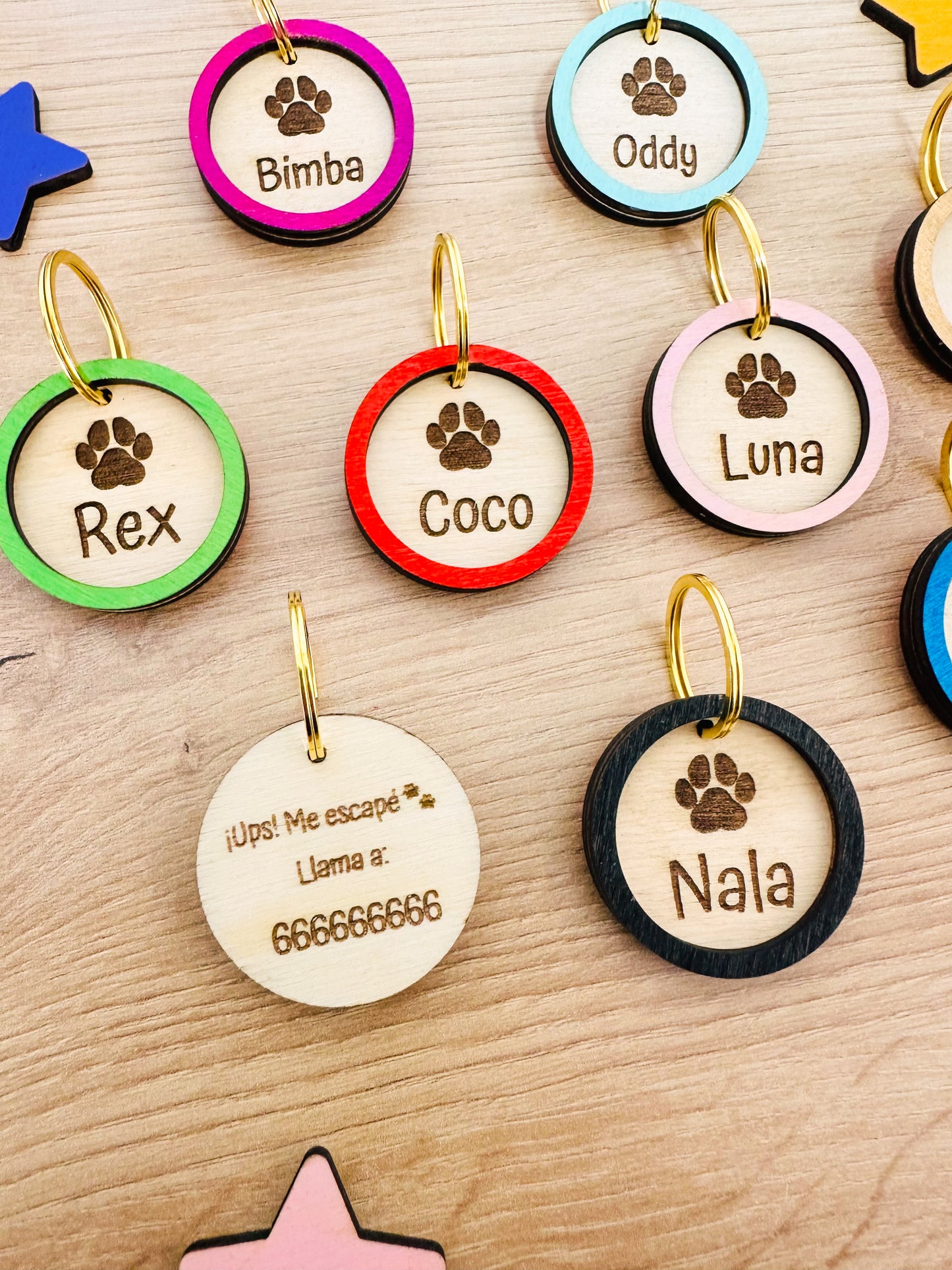 Placa Identificativa de Madera Personalizada para Mascota