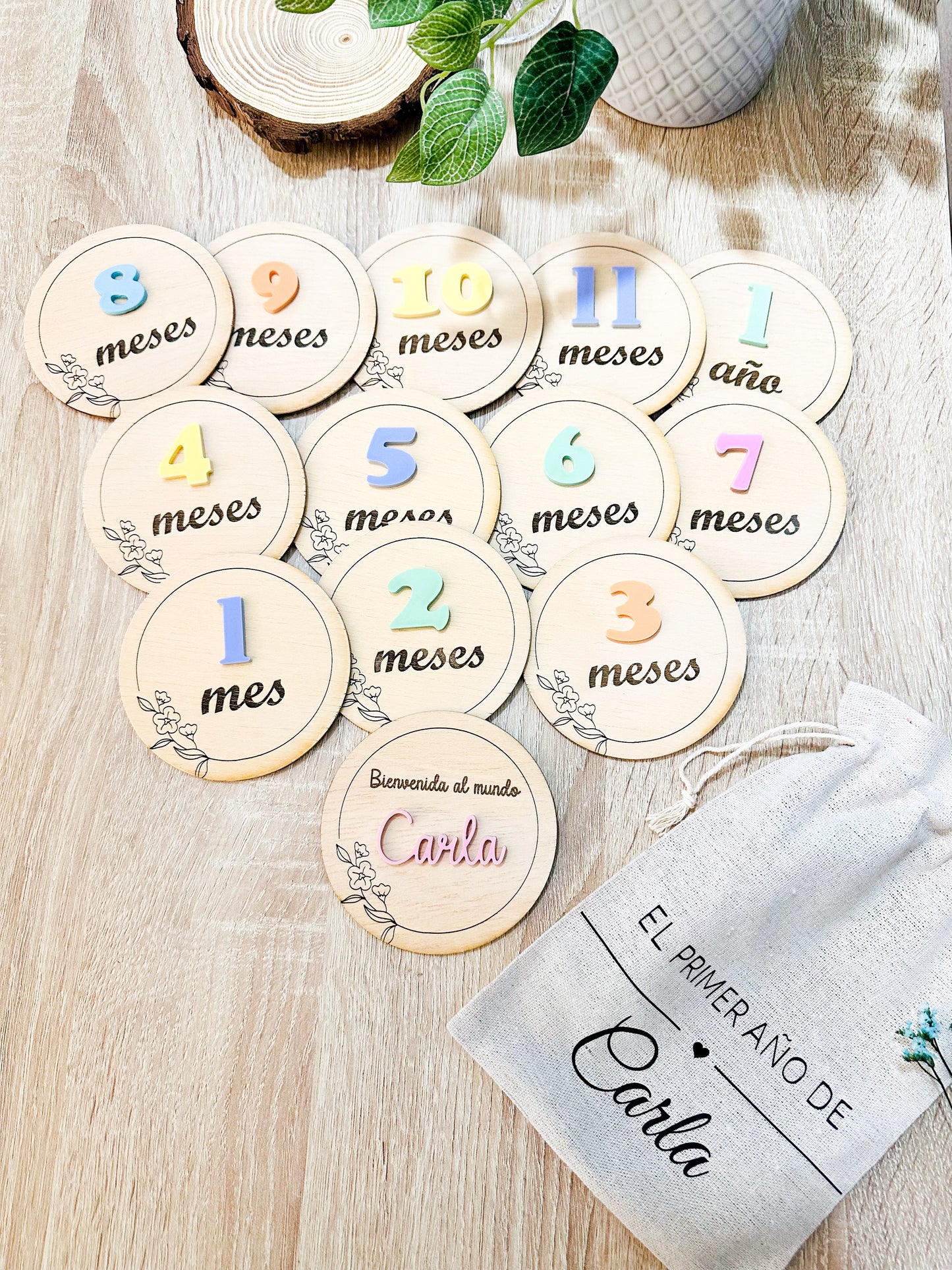 Placas cumple meses madera y metacrilato