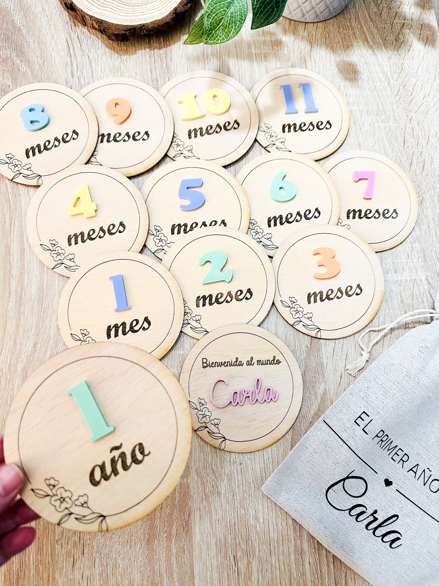 Placas cumple meses madera y metacrilato