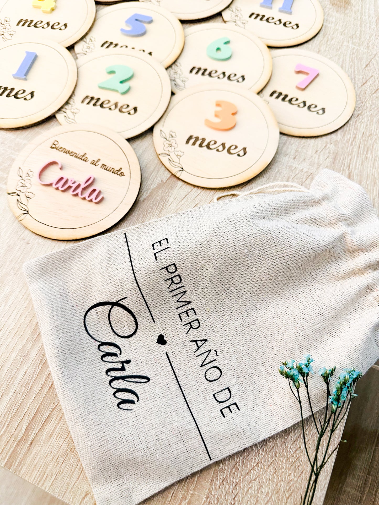 Placas cumple meses madera y metacrilato