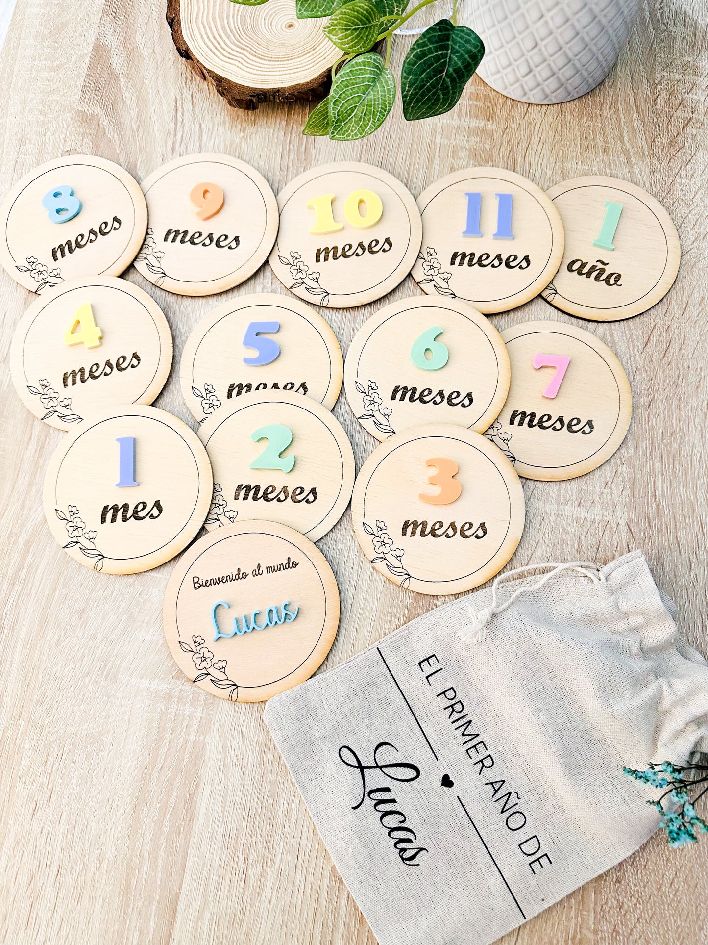 Placas cumple meses madera y metacrilato