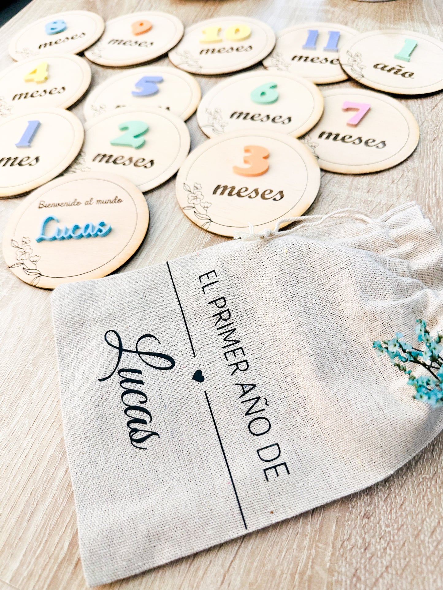 Placas cumple meses madera y metacrilato