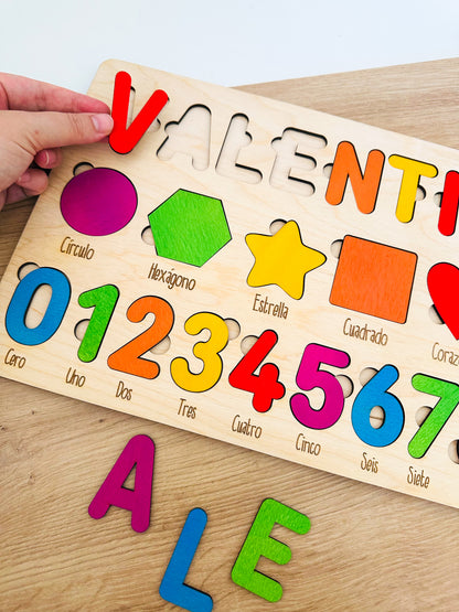 Puzzle Educativo de Formas y Números – Personalizado con Nombre