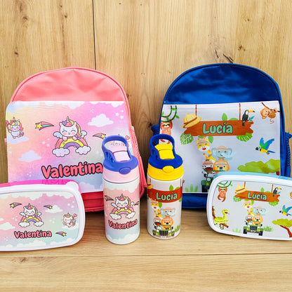 Pack Mochila + Botella + Fiambrera Infantil Personalizado