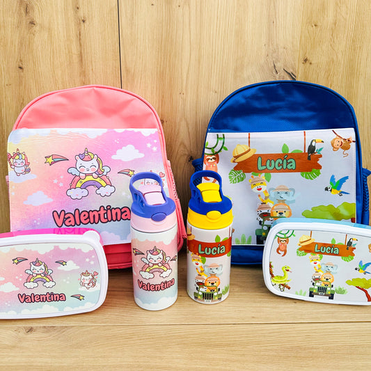 Pack Mochila + Botella + Fiambrera Infantil Personalizado
