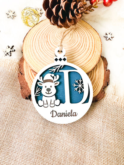 Adorno Bola de Navidad en madera con Inicial y Nombre