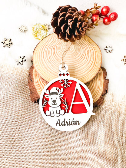 Adorno Bola de Navidad en madera con Inicial y Nombre