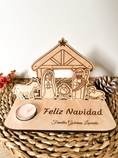 Pesebre de Madera con vela