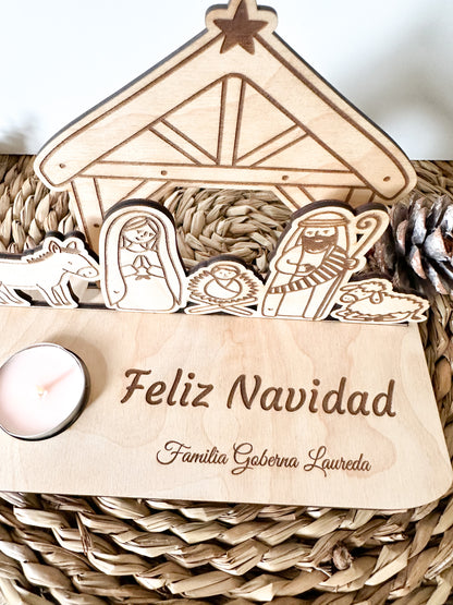 Pesebre de Madera con vela