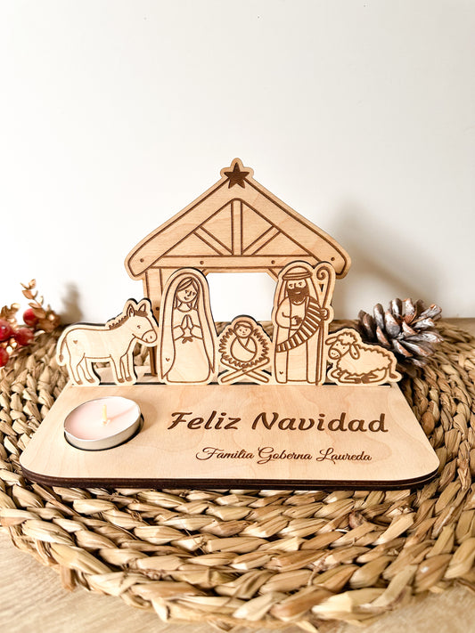 Pesebre de Madera con vela