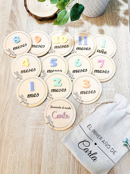 Placas cumple meses madera y metacrilato