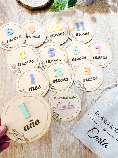 Placas cumple meses madera y metacrilato