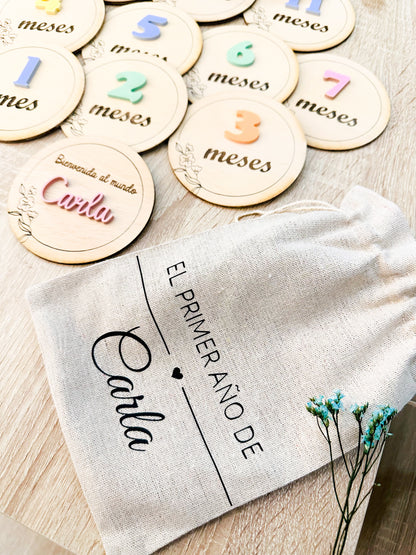 Placas cumple meses madera y metacrilato