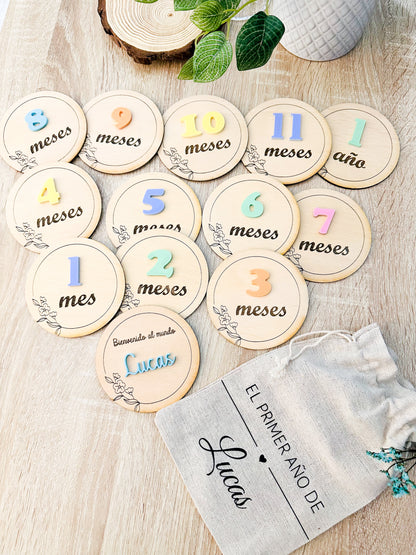 Placas cumple meses madera y metacrilato