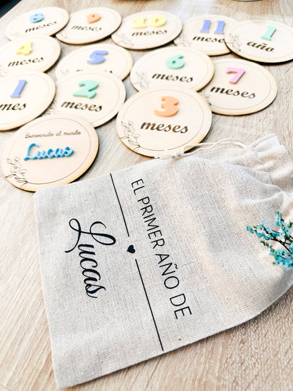 Placas cumple meses madera y metacrilato