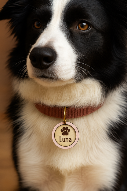 Placa Identificativa de Madera Personalizada para Mascota